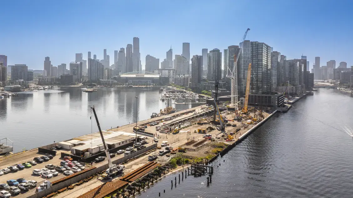 Aerial of work on a wharf
