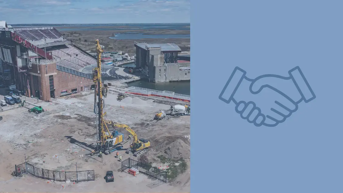 Aerial of drill rig on a job site