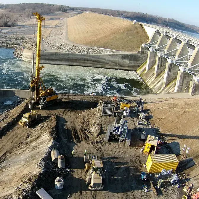 Secant pile wall illustration at a dam