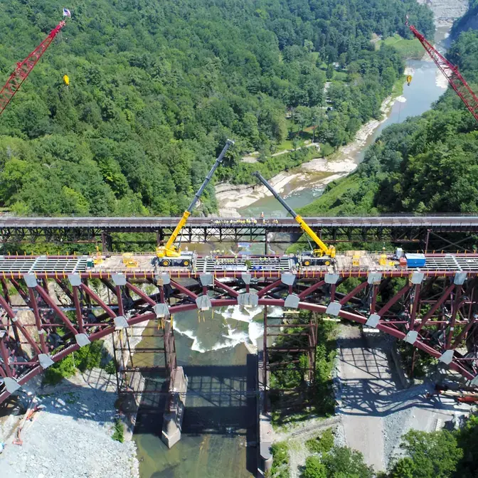 Working on a train bridge