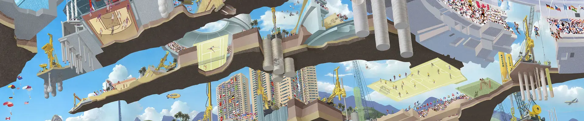 Illustration of geotechnical construction work for stadiums