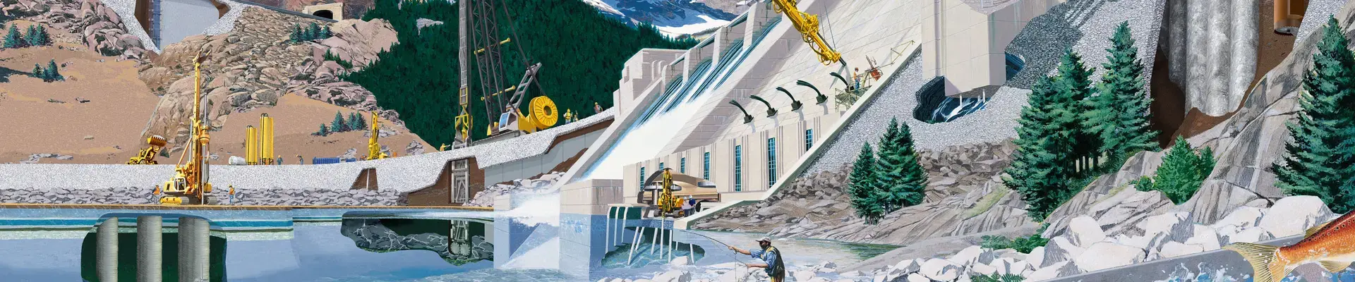 Illustration of geotechnical construction for a dam