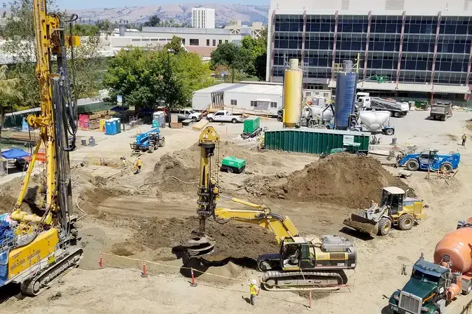 Dry soil mixing being performed at San Jose State University