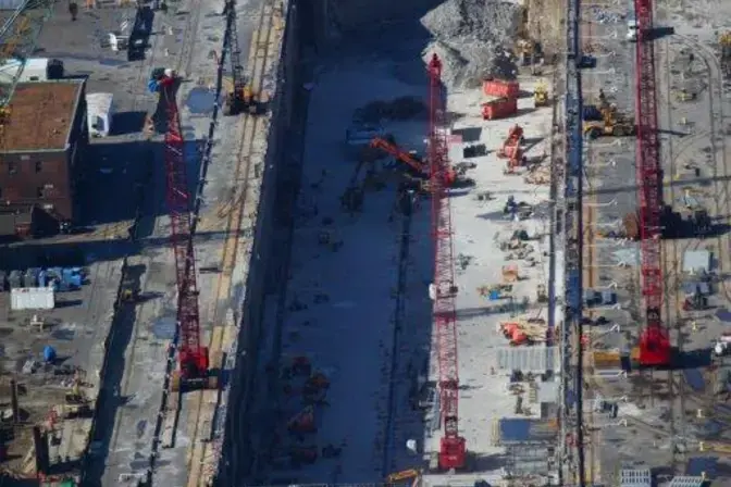 Aerial view of the dewatering at Dry Dock #8.