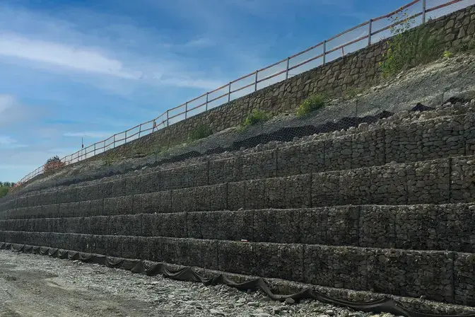 Completed gabion wall at Routh Creek Bank.
