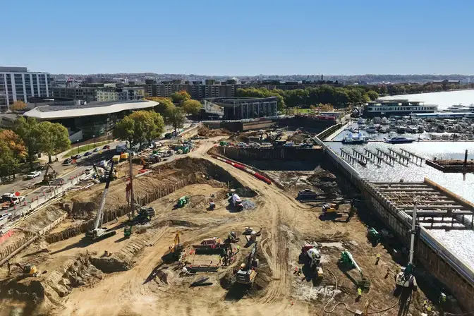 Aerial of The Wharf construction site