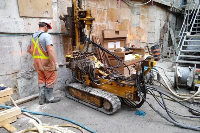 Micropiles being installed