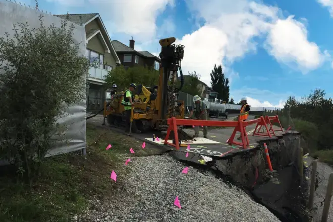 Micropiles being installed