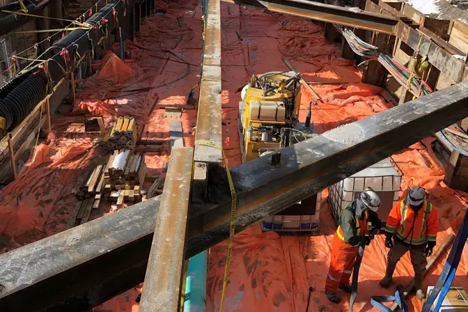 construction site with grout pump
