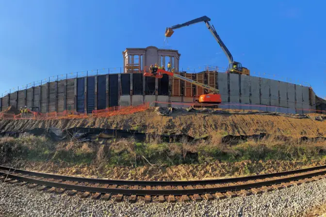 panoramic view of slope retaining wall construction