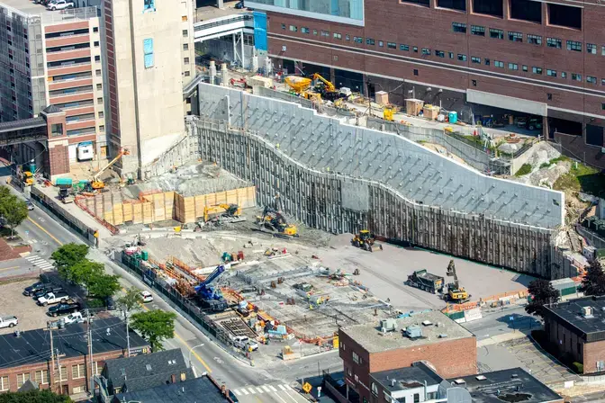 aerial of active construction site