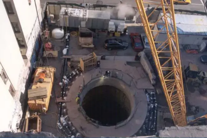 looking down at a shaft on the ground
