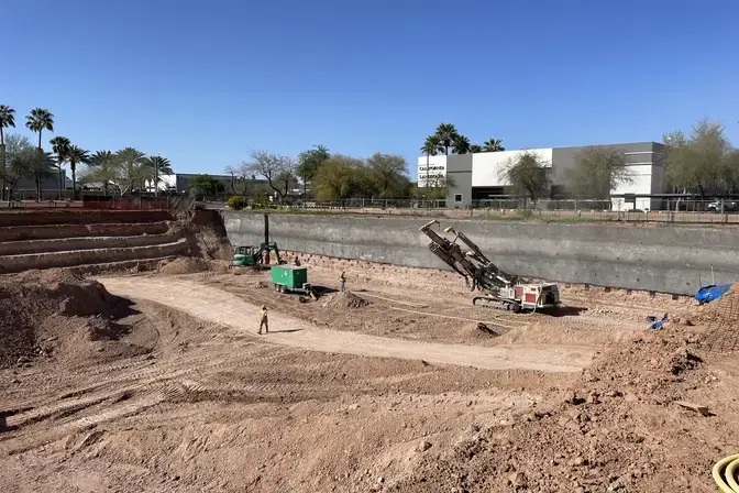Large excavation with soil nail wall