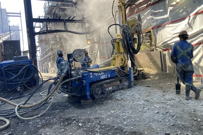 micropile installation at live upgrader plant