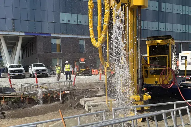 active jet grouting on new hospital job site
