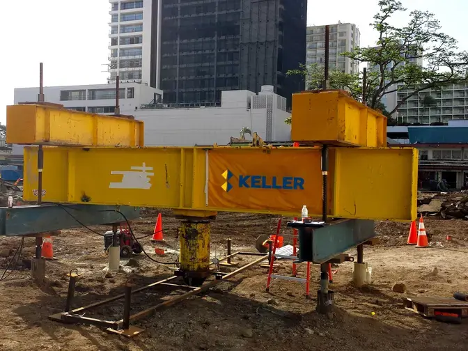 Performing a loast test on the micropiles at International Marketplace