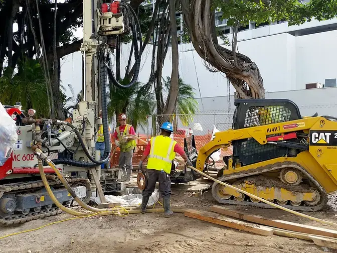 Installing micropiles at the International Marketplace