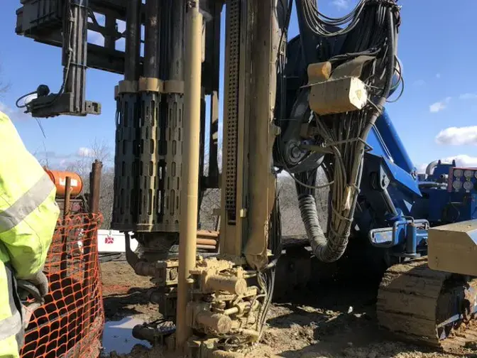 Permeation grouting being performed on site.
