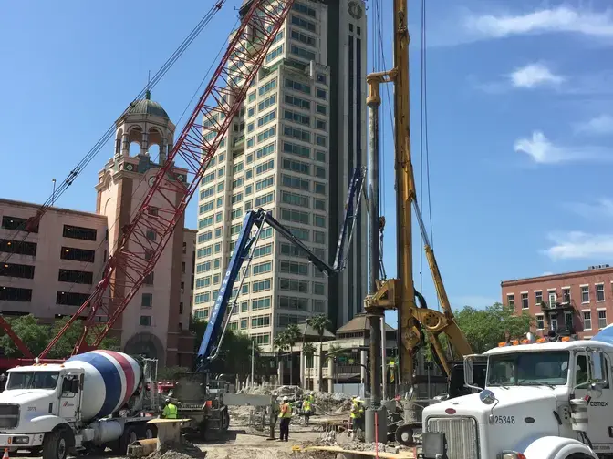 Drilled shafts being installed for the One St. Petersburg tower.
