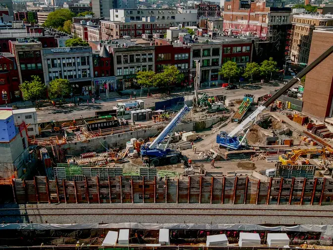 aerial view of a construction site in downtown Boston