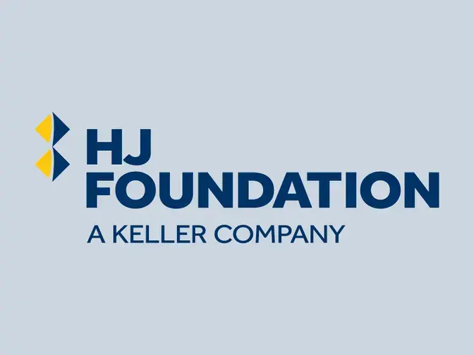 HJ Foundation logo on blue background