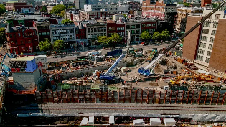 aerial view of a construction site in downtown Boston