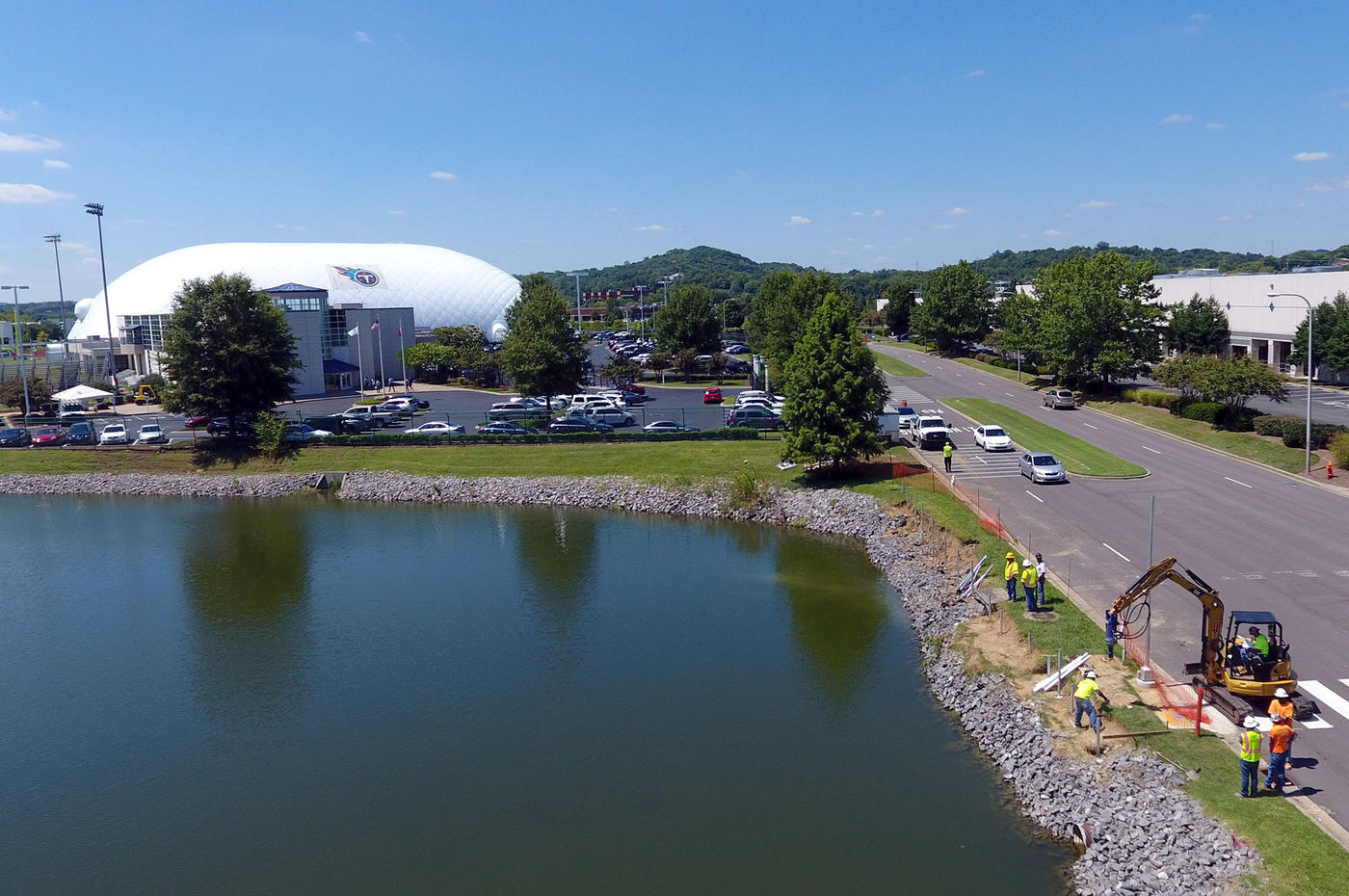 Titan’s Practice Facility Sidewalk helical piles installation