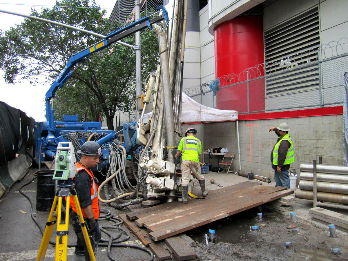 three workers on site