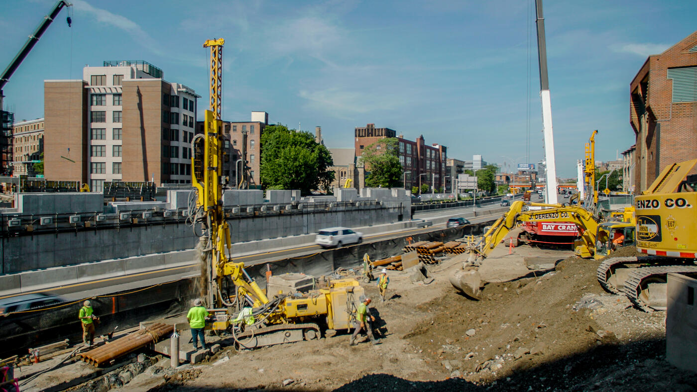drilling next to highway in Boston