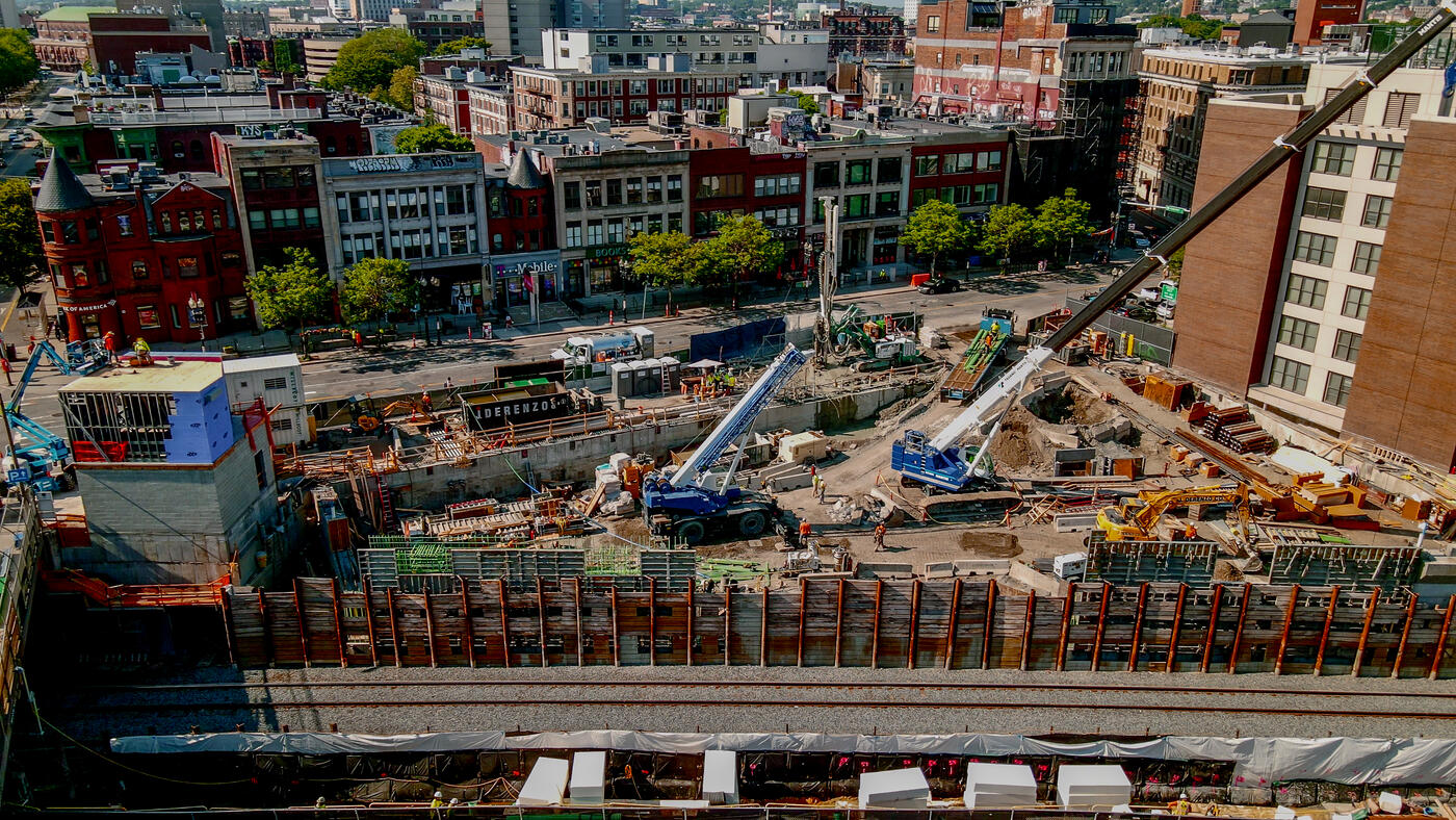 aerial view of a construction site in downtown Boston