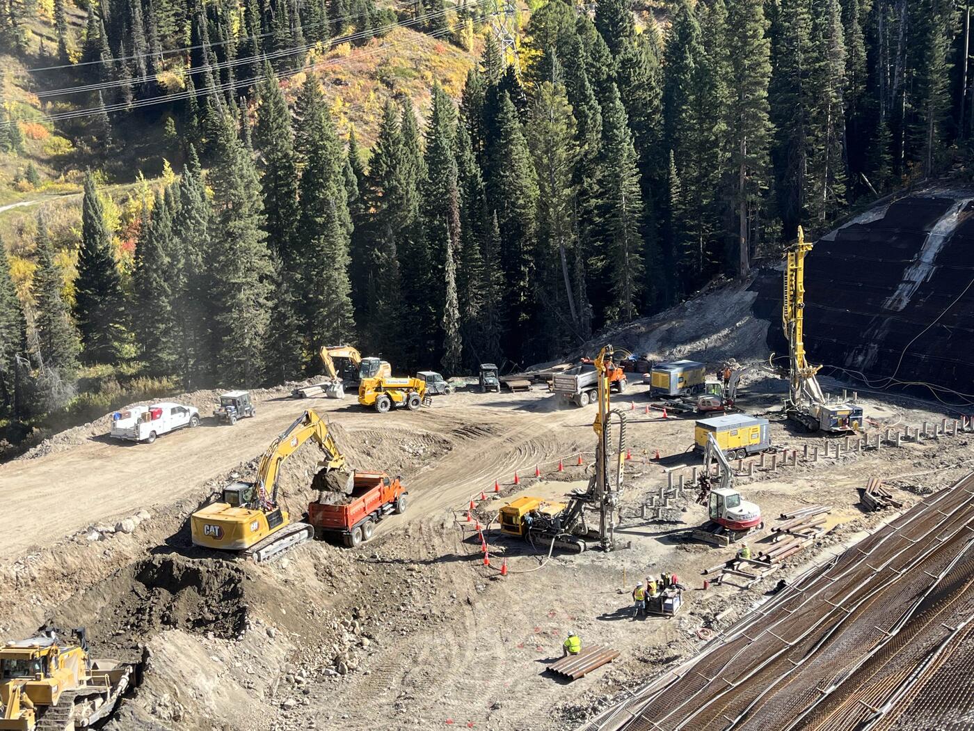 construction at the base of a slope