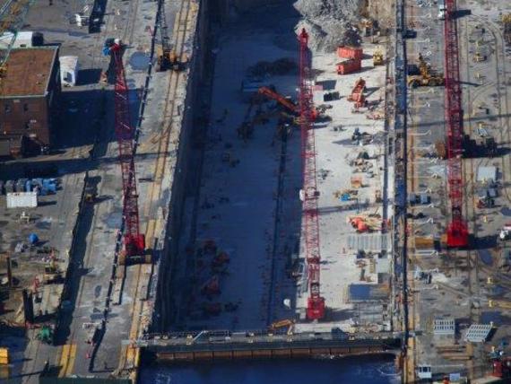 Aerial view of the dewatering at Dry Dock #8.