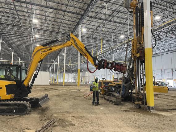 micropile installation in an existing warehouse