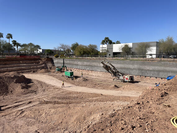 Large excavation with soil nail wall