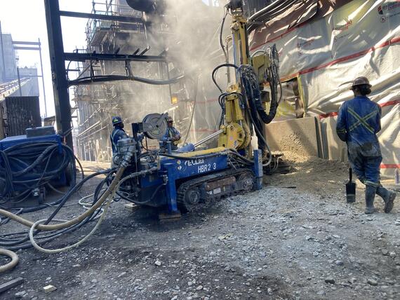 micropile installation at live upgrader plant