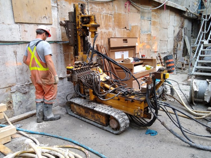 Micropiles being installed