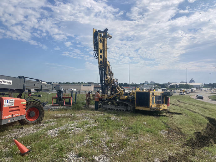 construction work on the side of a highway