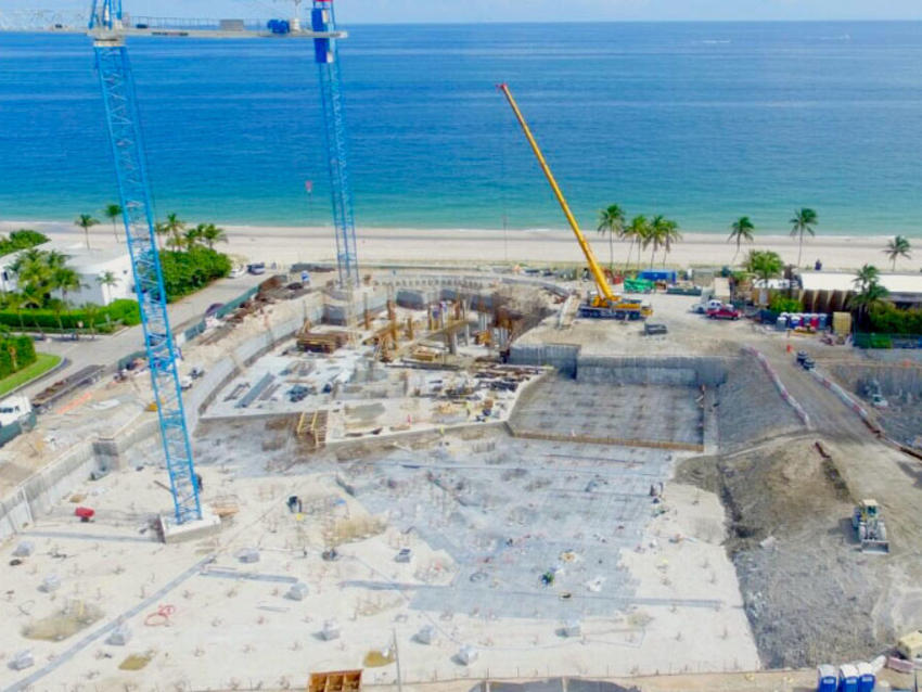 Aerial of the excavation support and heavy foundations at St Joseph’s Hospital Inpatient Tower
