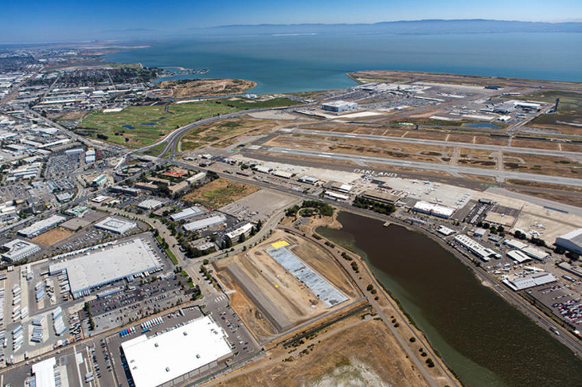 An aerial view of Port of Oakland