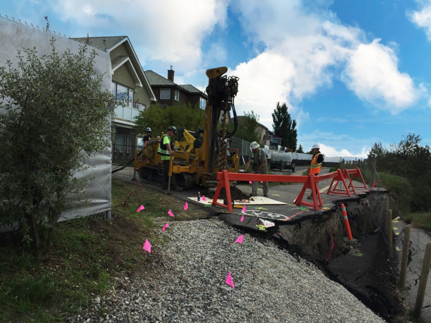 Micropiles being installed