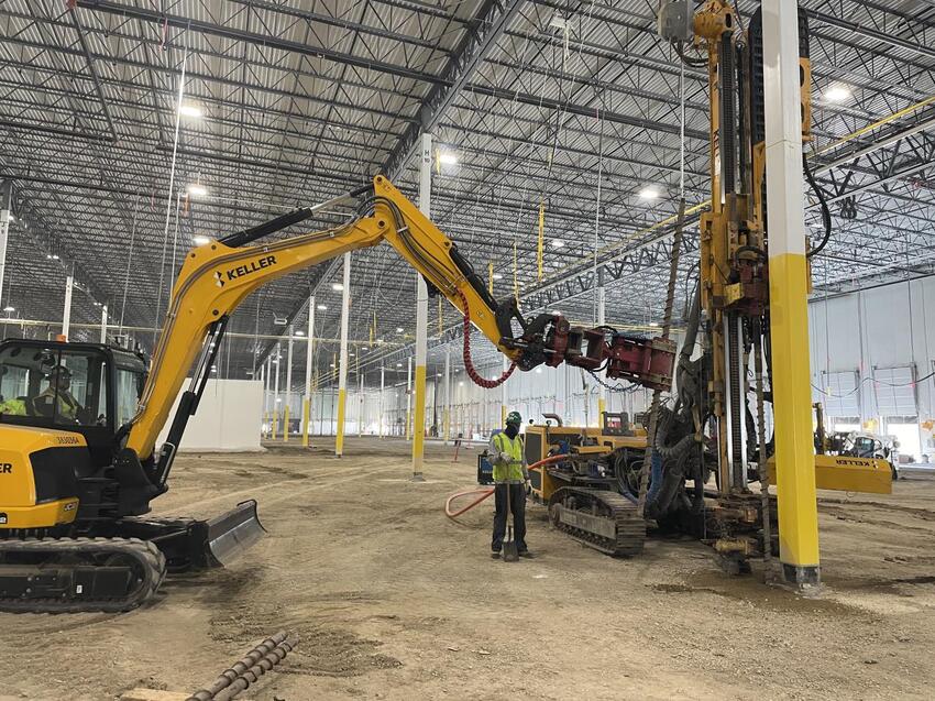 micropile installation in an existing warehouse