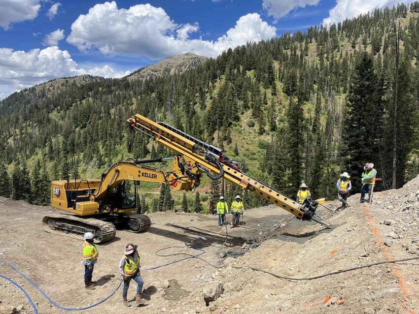 soil nailing installation on a mountainside