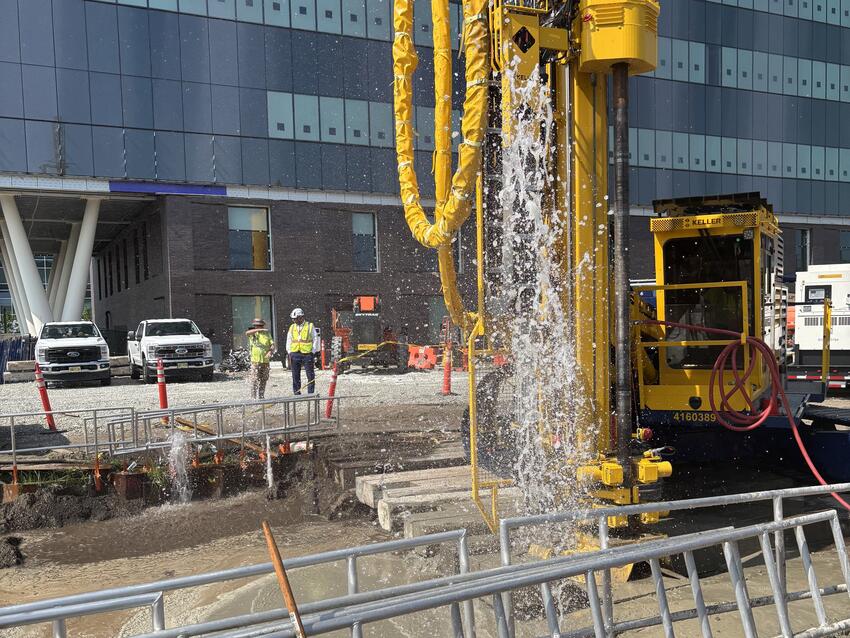 active jet grouting on new hospital job site