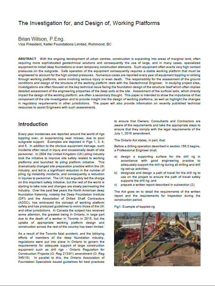 The Investigation for, and design of, working platforms