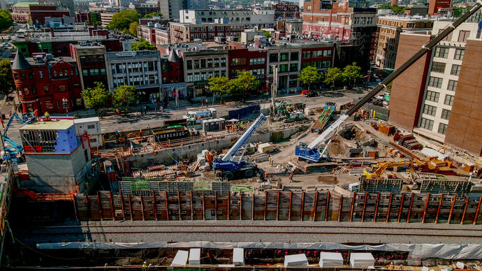 aerial view of a construction site in downtown Boston